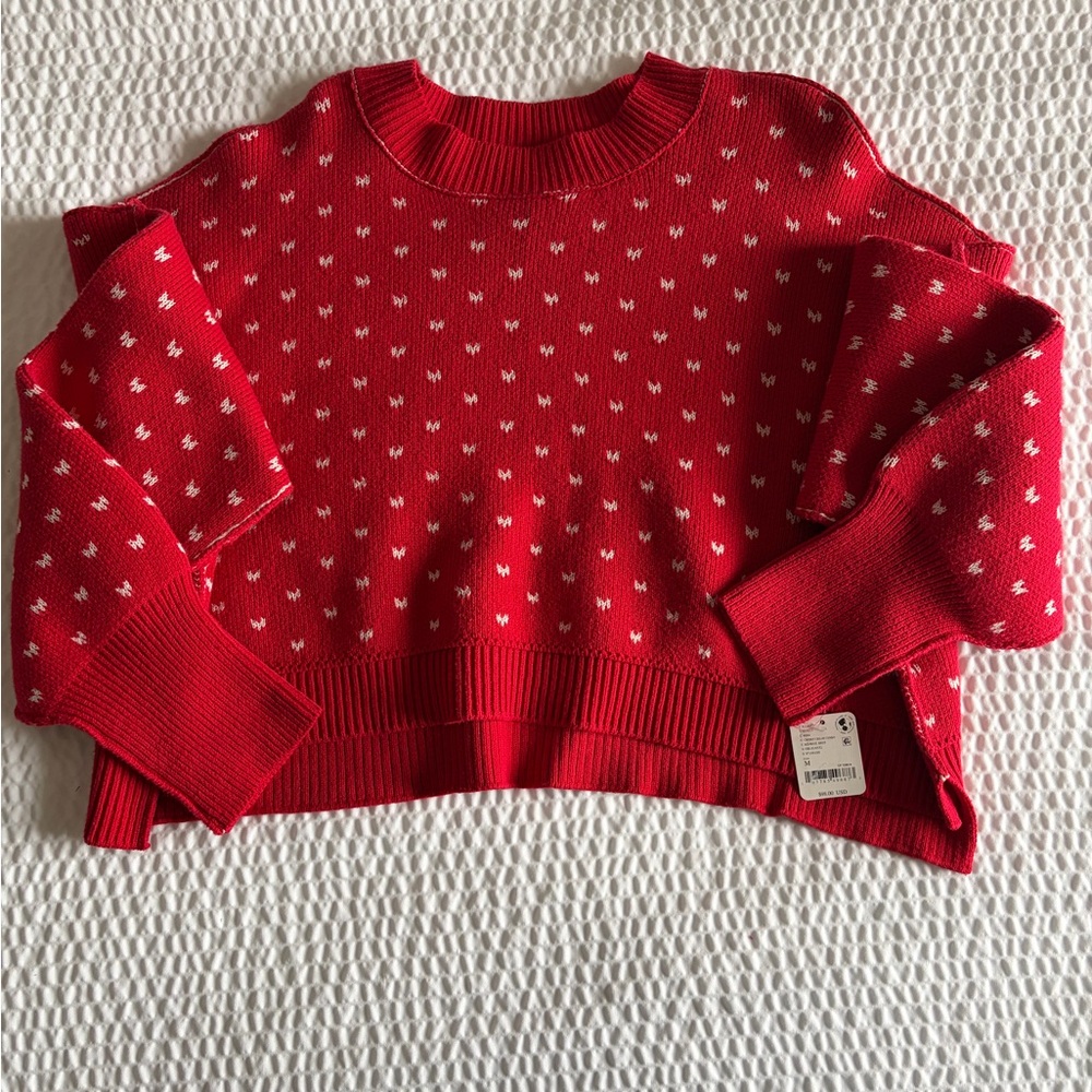 Free People Easy Street Cropped Sweater NWT Cherry Red Combo Medium - Picture 4 of 4